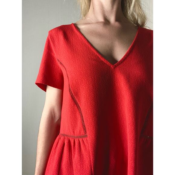SEZANE Amanda Textured Peek-a-boo Back Red SS Blouse US 42/US 10 - Picture 5 of 11